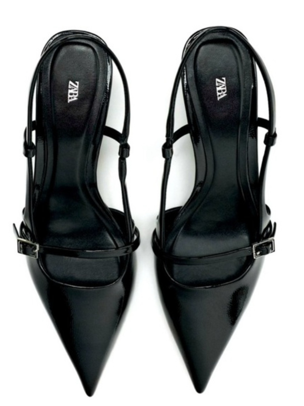 Zara Buckle Strap Kitten Heel Pointed Toe in Black